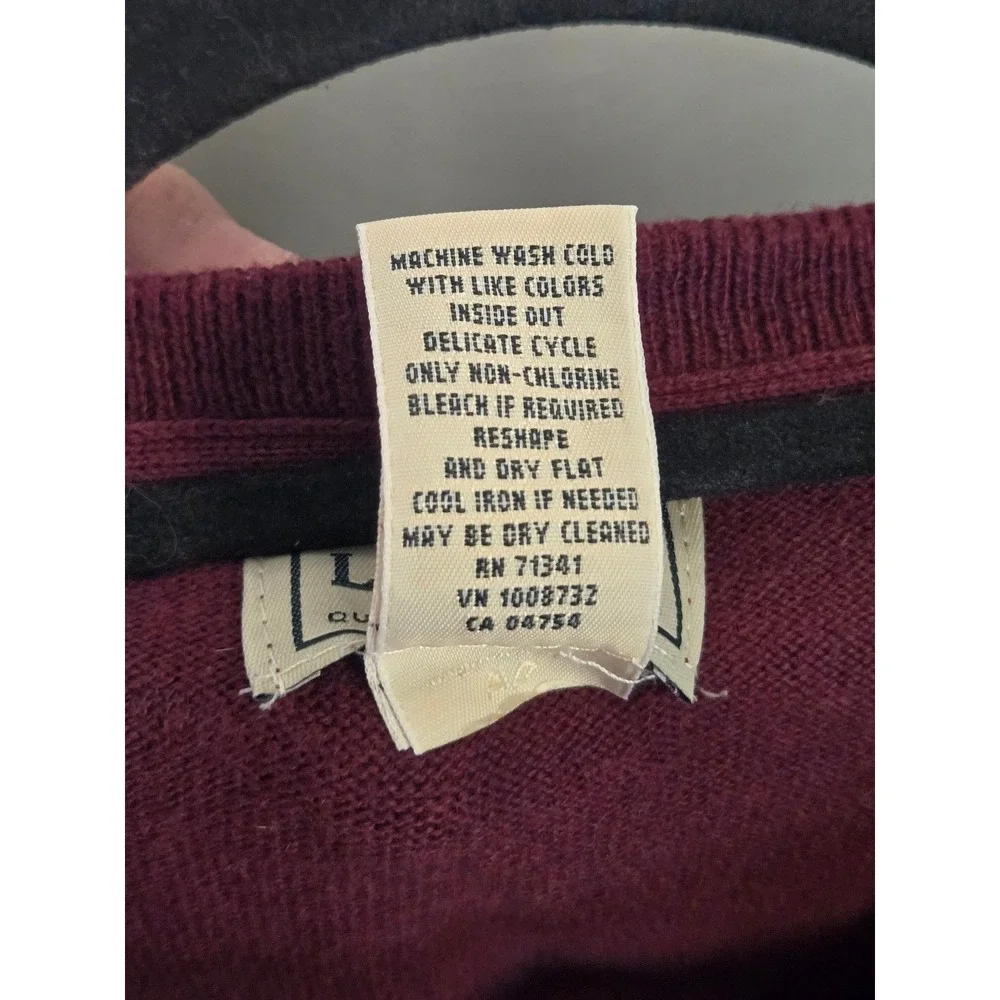L.L.Bean Men's XL Regular V-Neck Cotton Cashmere Sweater Maroon Burgundy‎